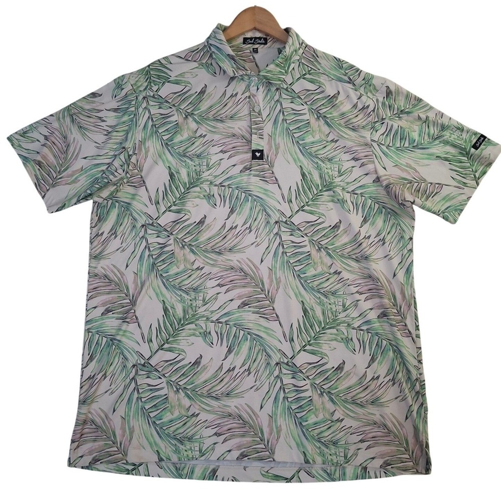 Bad Birdie Golf Polo Shirt Mens 2XL Tropical Palm Leaf Print Performance Stretch